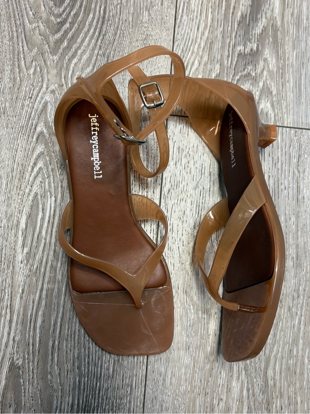 Jeffrey Campbell Tan Strappy Square Toe Low Heel Sandals